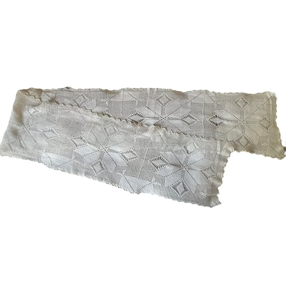 Hand Crocheted White Cotton Table Runner 80